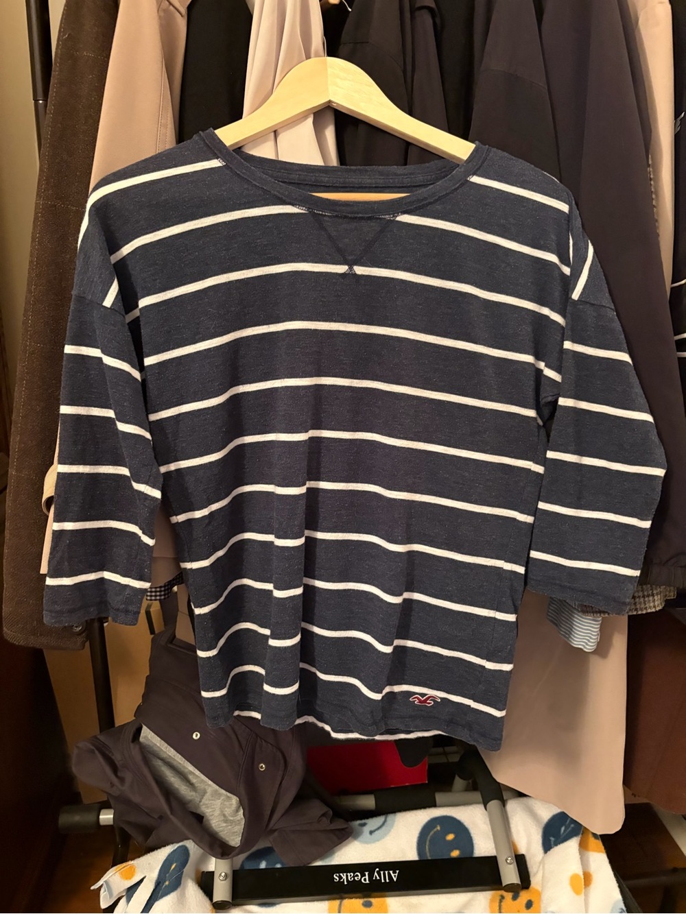Hollister Navy and White Striped Long Sleeve Tee